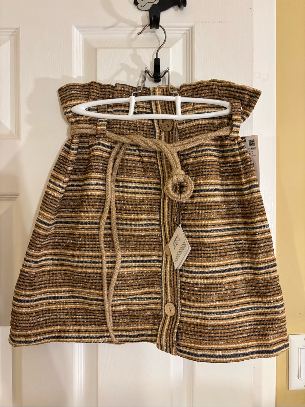 Zara Brown and Cream Striped Paperbag Waist Skirt